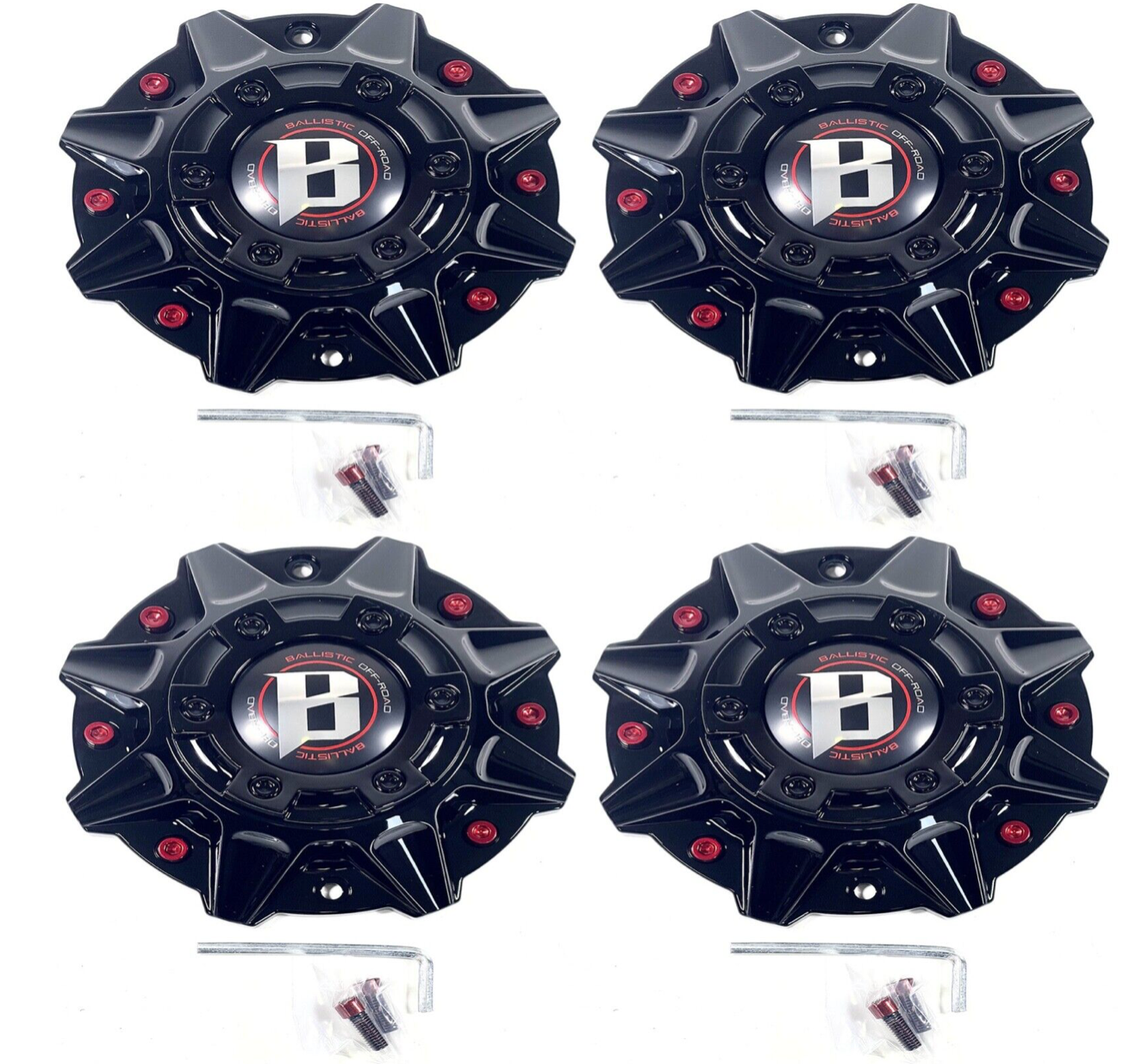 Ballistic 845 Morax LG1208-33 SGD0010 Gloss Black / Red Wheel Center Cap WXORGB (4 CAPS)