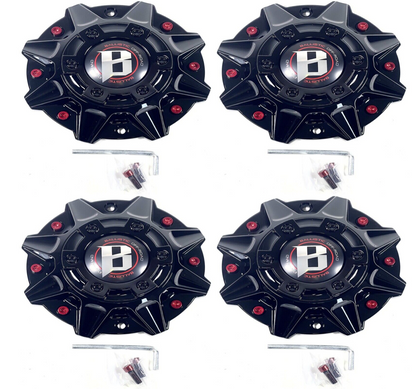 Ballistic 845 Morax LG1208-33 SGD0010 Gloss Black / Red Wheel Center Cap WXORGB (4 CAPS)