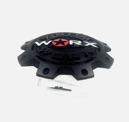 Worx / Ultra Alloy Wheels Matte Black Wheel Center Cap # WRX-8899FSB 30171765F-1 (4 CAPS) +SCREWS