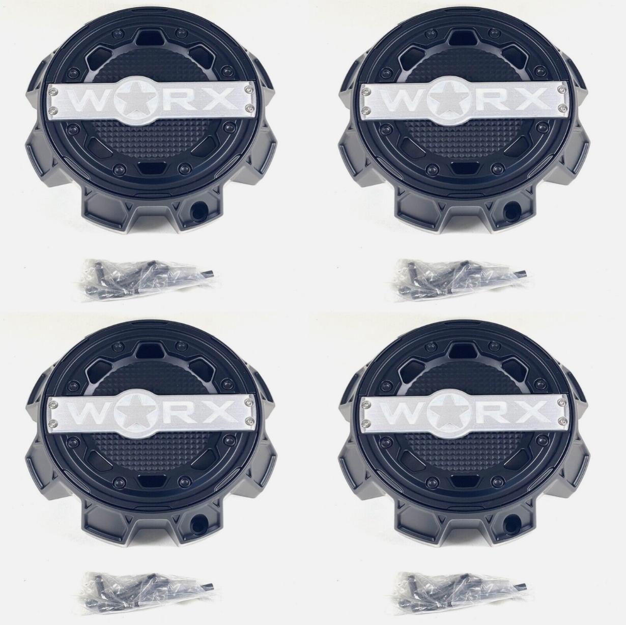 WORX / Ultra Motorsports Matte Black Wheel Center Cap 83182090F-1B A89-0087SB + SCREWS (4 CAPS)