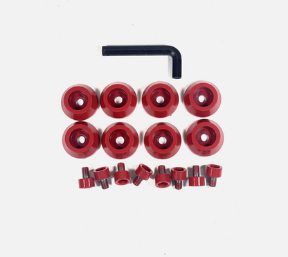 Ballistic Jester 814 Gloss Red Trim Short Bolt Cone Washer 8 PCS Kit + Hardware
