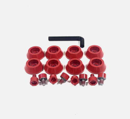 Ballistic Jester 814 Gloss Red Trim Short Bolt Cone Washer 8 PCS Kit + Hardware