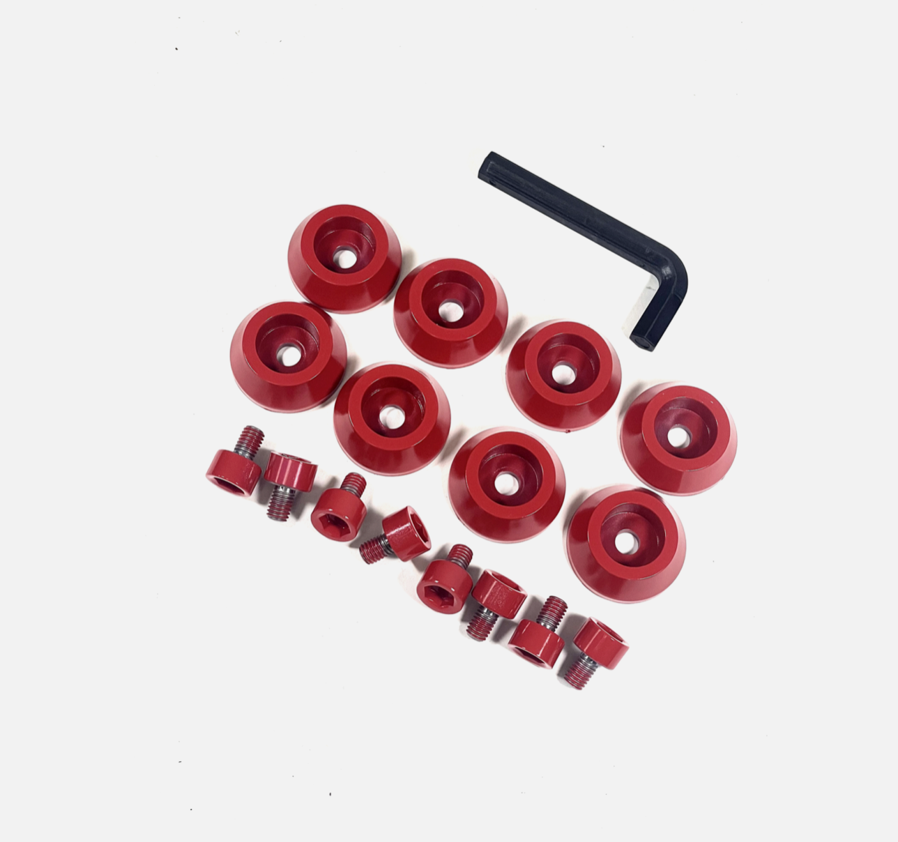 Ballistic Jester 814 Gloss Red Trim Short Bolt Cone Washer 8 PCS Kit + Hardware