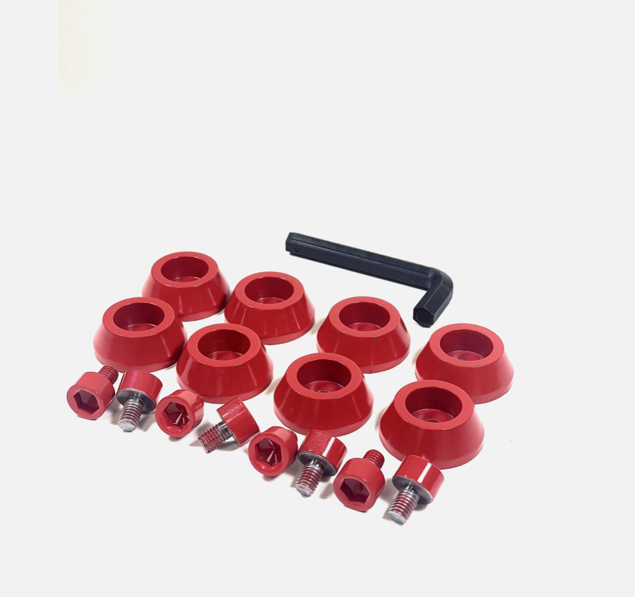Ballistic Jester 814 Gloss Red Trim Short Bolt Cone Washer 8 PCS Kit + Hardware