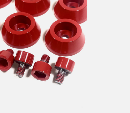 Ballistic Jester 814 Gloss Red Trim Short Bolt Cone Washer 8 PCS Kit + Hardware