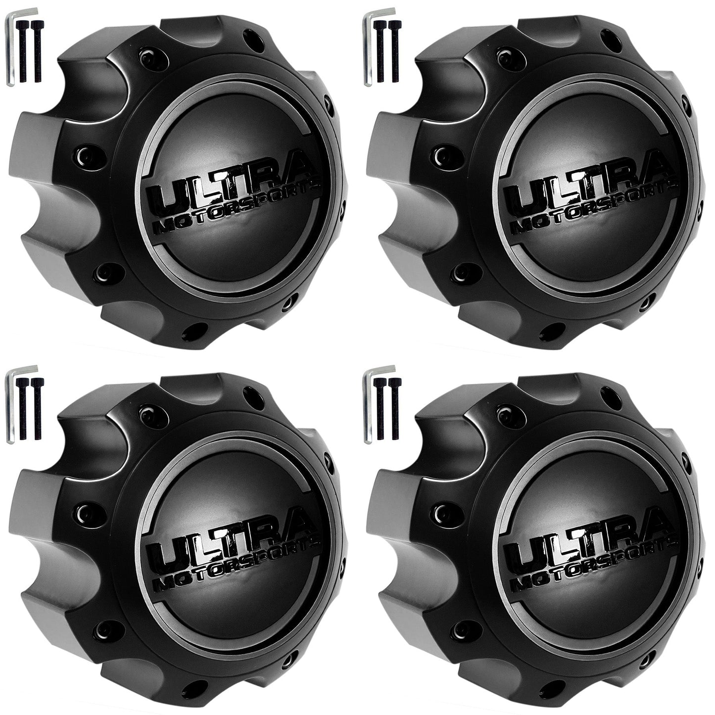 Ultra Wheels Satin Black / Black Logo Wheel Center Cap # 89-9782SBB (4 CAPS) NEW + BOLTS