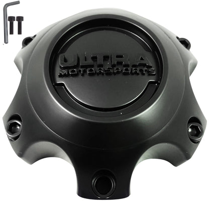 Ultra Motorsports Wheels Flat Black / Gloss Logo Wheel Center Cap # 89-9764SBB (4 CAPS)