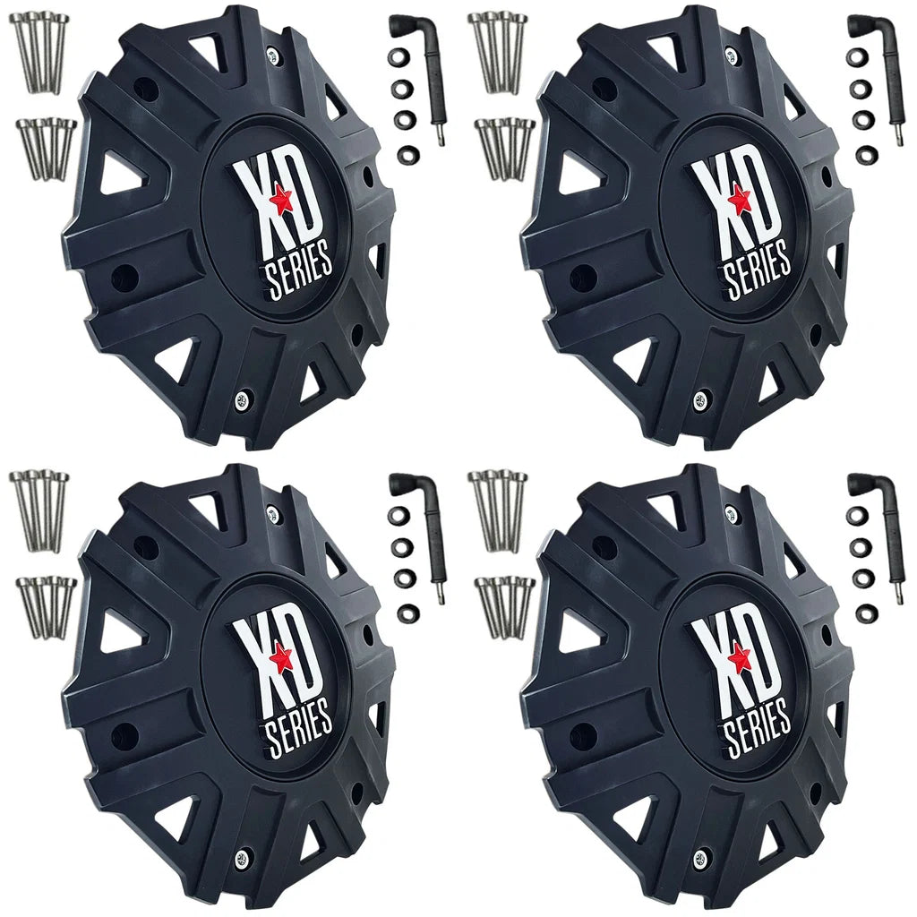 Set of four KMC XD822 M-959SB satin black wheel center caps