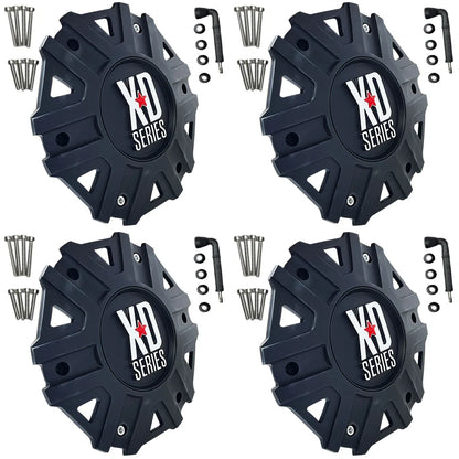 Set of four KMC XD822 M-959SB satin black wheel center caps