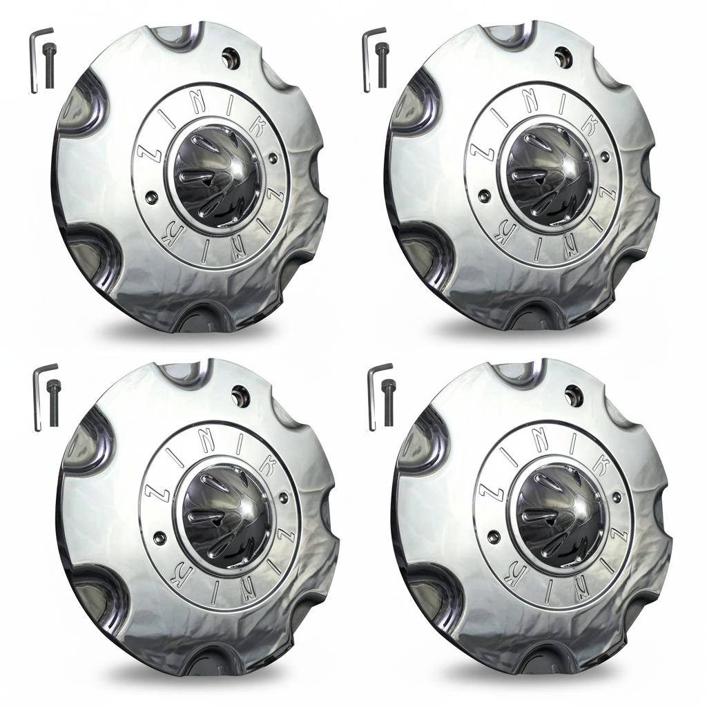 Four ZINIK Z-8 chrome wheel center caps