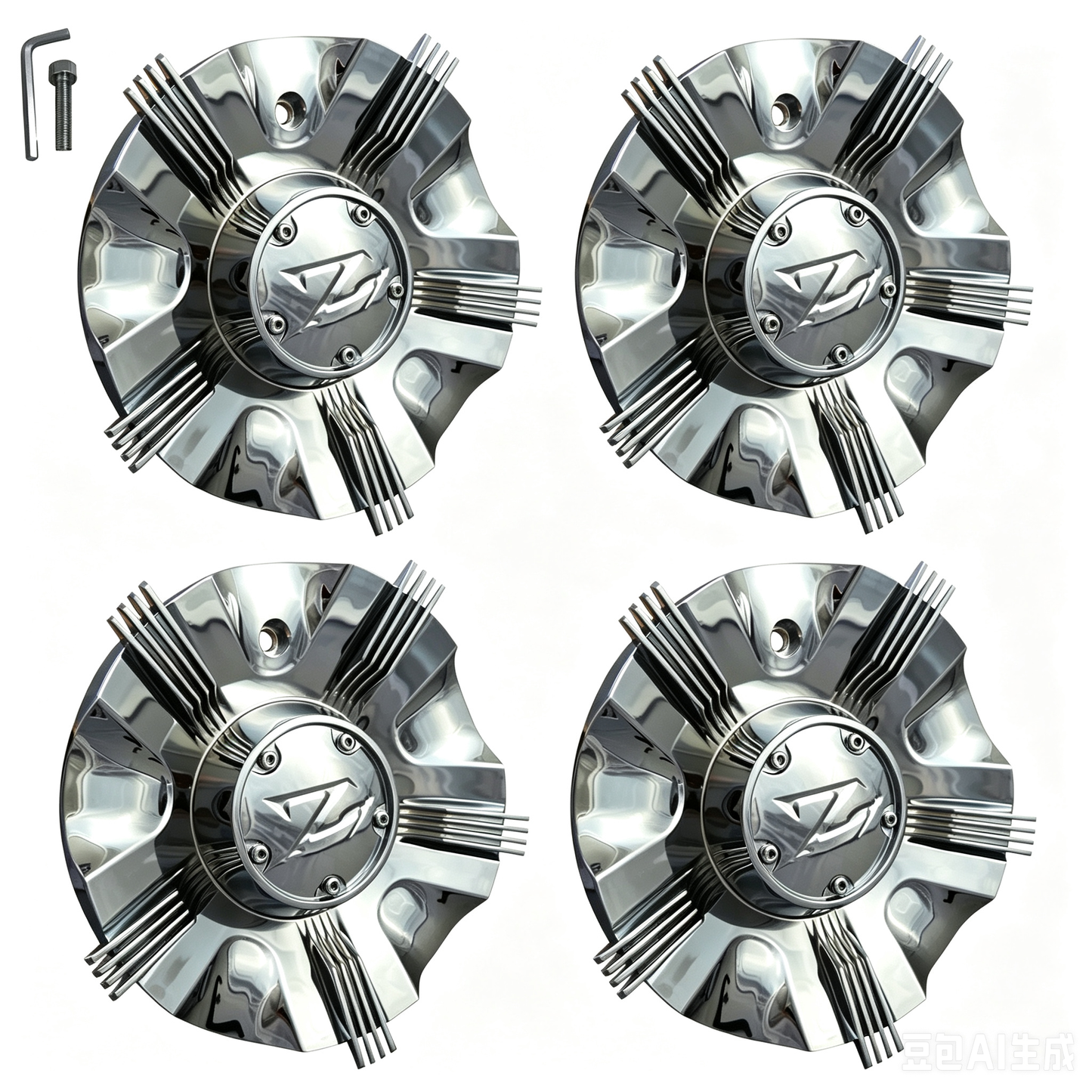 Four ZINIK Z-10 chrome wheel center caps