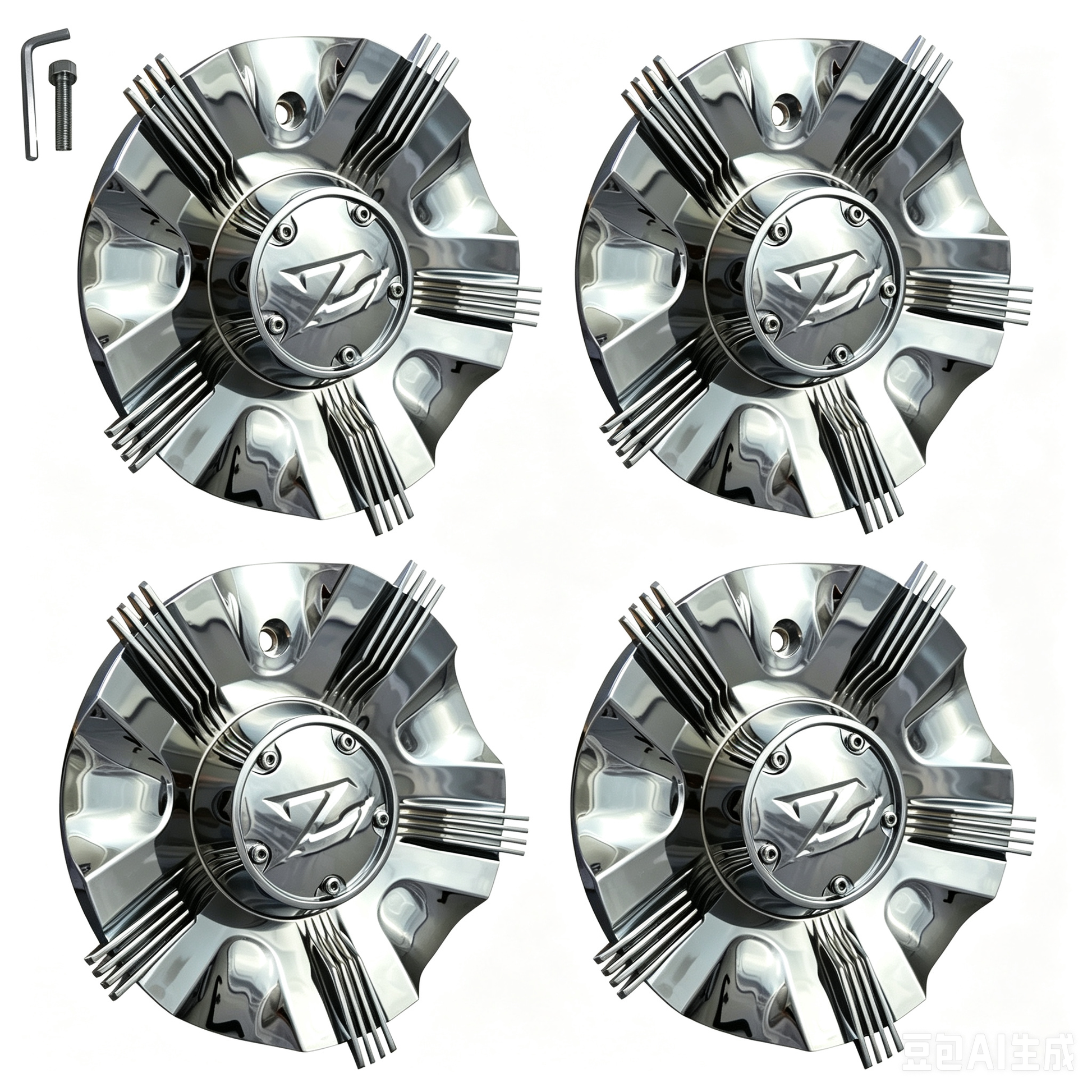 Four ZINIK Z-10 chrome wheel center caps