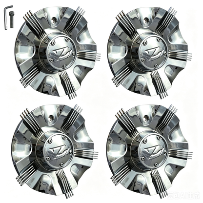 Four ZINIK Z-10 chrome wheel center caps