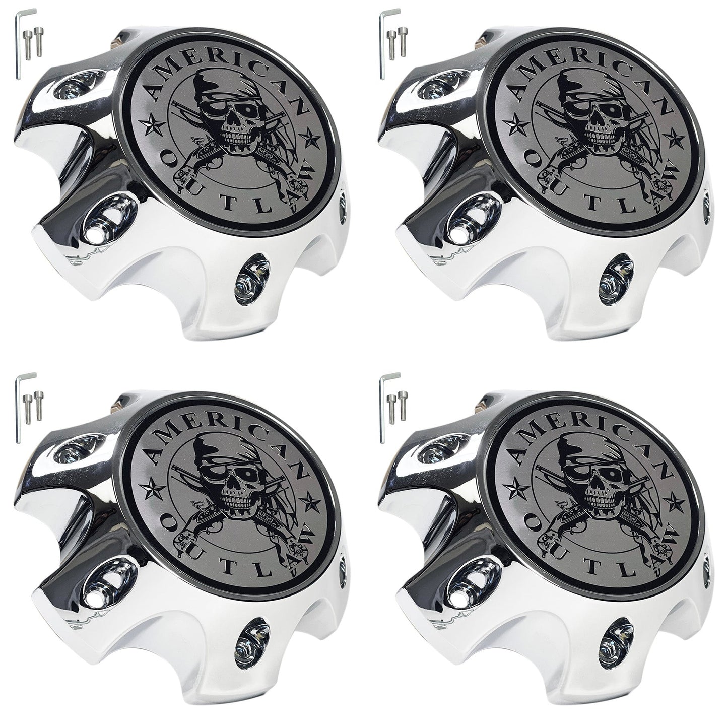 American Outlaw Wheels Chrome Custom Wheel Center Caps # BC-789S (4 CAPS)