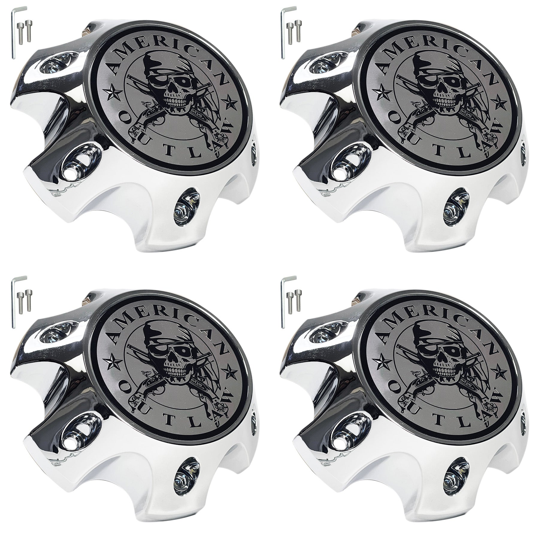 American Outlaw Wheels Chrome Custom Wheel Center Caps # BC-789S (4 CAPS)