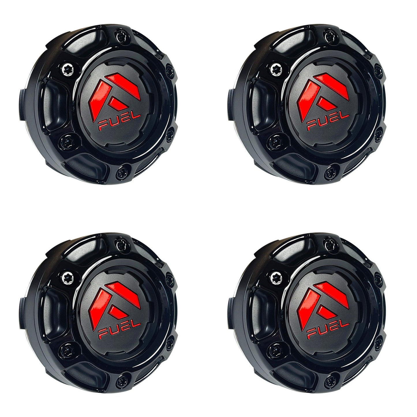 Fuel Wheels Gloss Black / Red Logo Center Cap # 1004-68GBQ (4 CAPS) 5 / 6 LUG