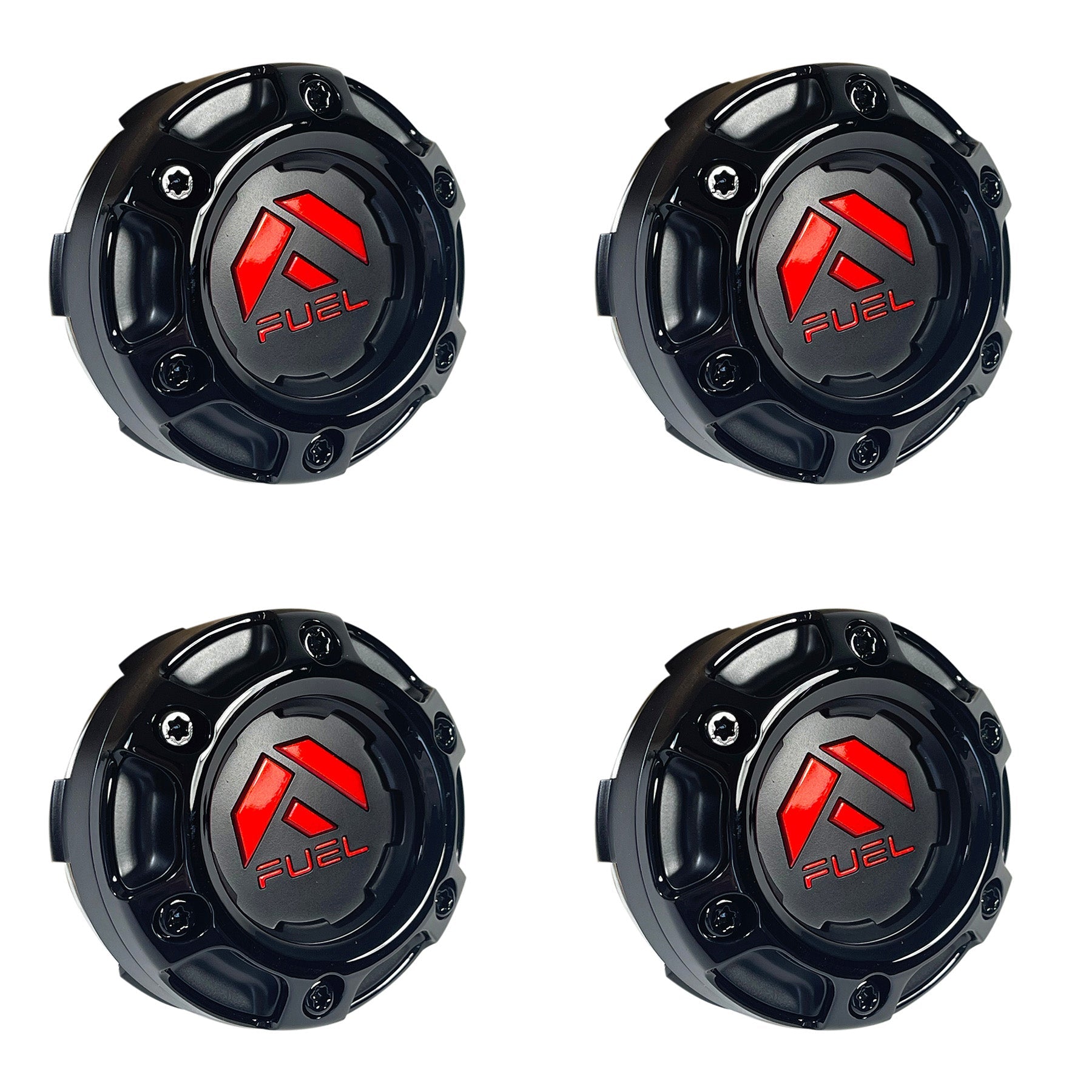Fuel Wheels Gloss Black / Red Logo Center Cap # 1004-68GBQ (4 CAPS) 5 / 6 LUG