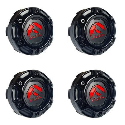 Fuel Wheels Gloss Black / Red Logo Center Cap # 1004-68GBQ (4 CAPS) 5 / 6 LUG
