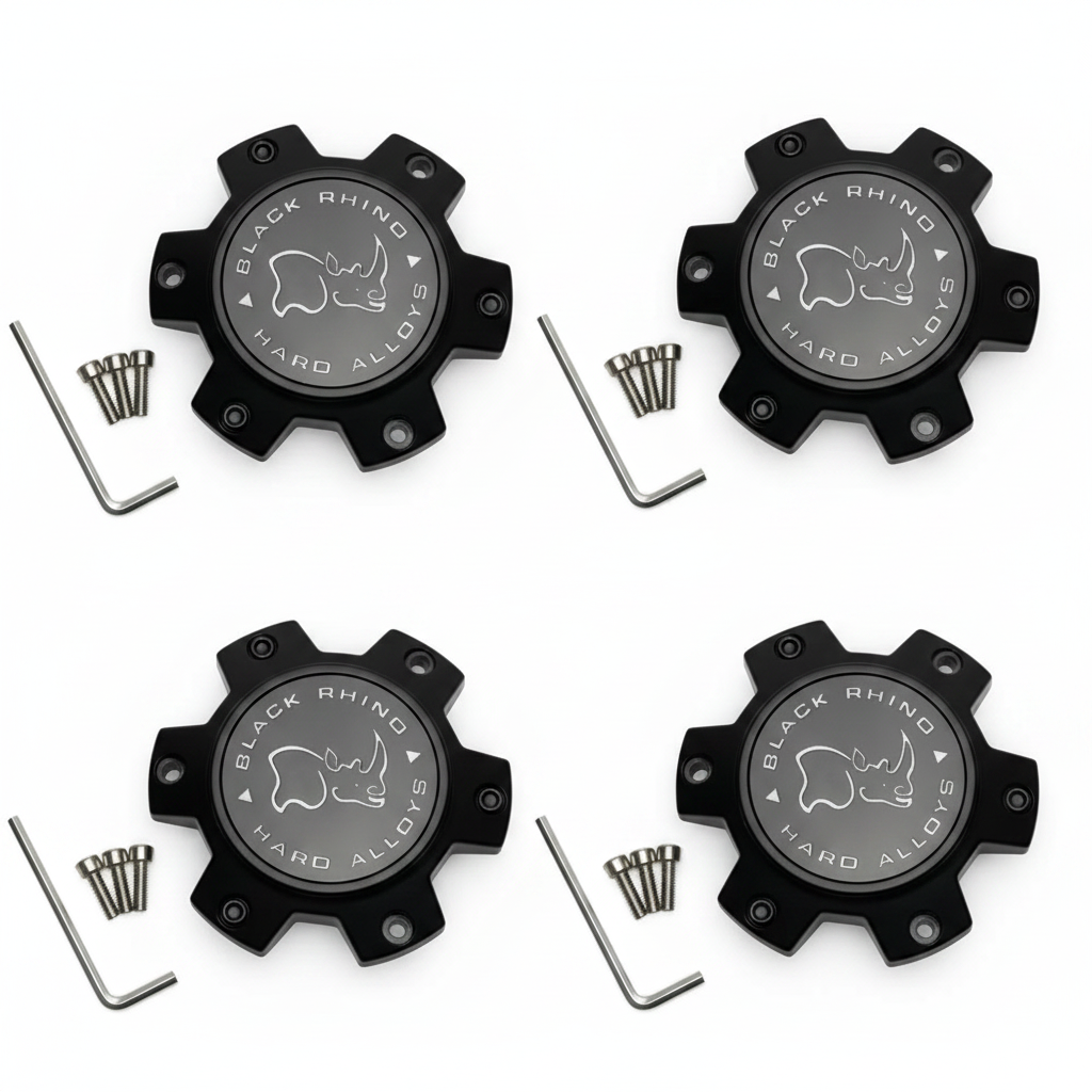 Set of four Black Rhino M-873 matte black wheel center caps