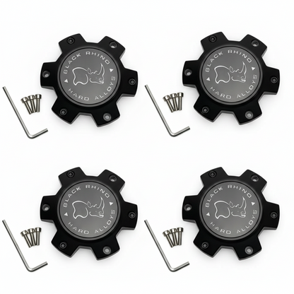 Set of four Black Rhino M-873 matte black wheel center caps
