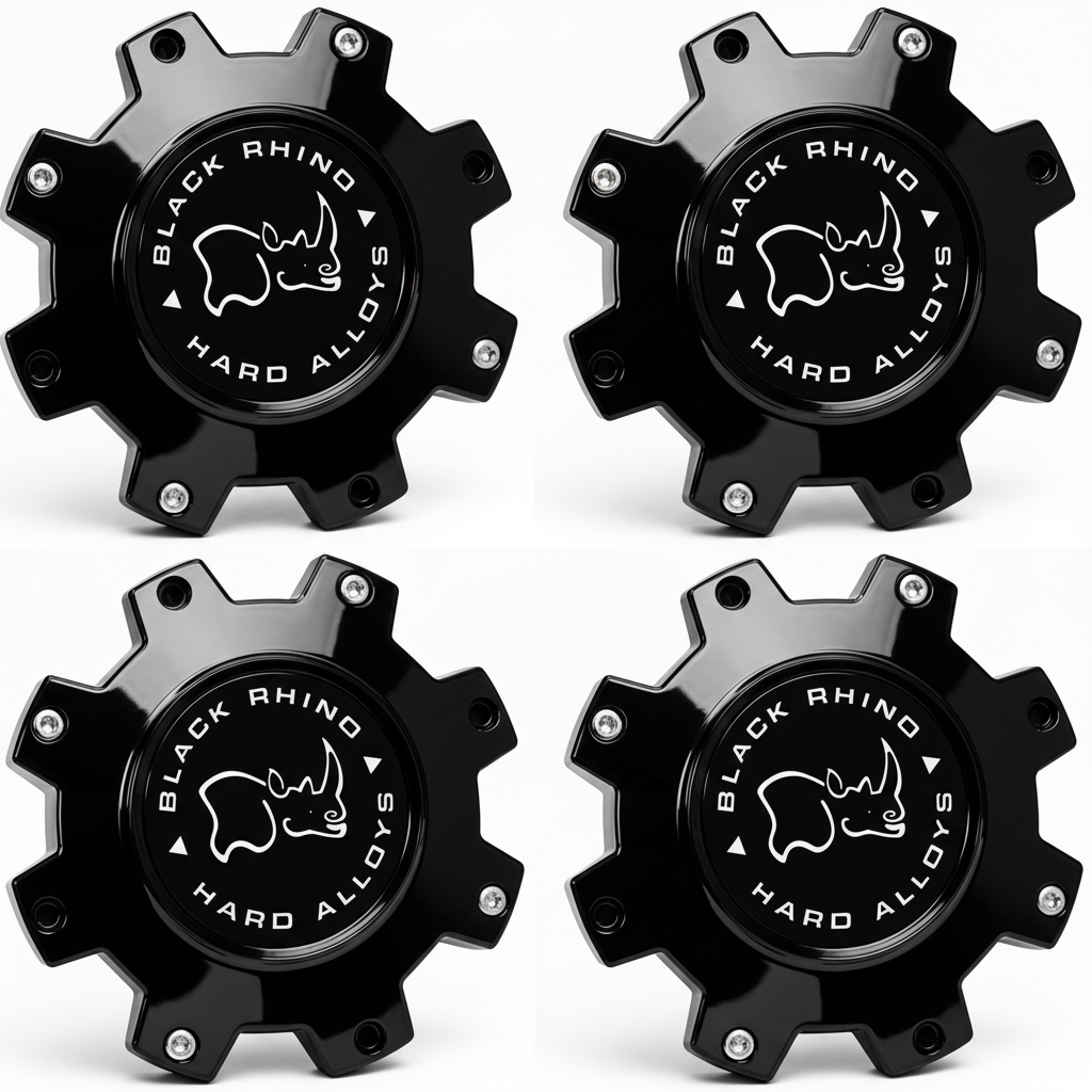 Set of four Black Rhino M-916 BK01 gloss black wheel center caps
