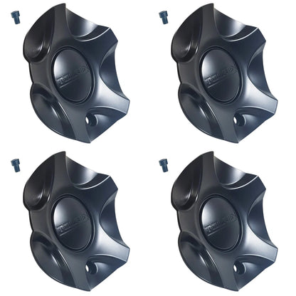Four TOUREN 3190 matte black center caps