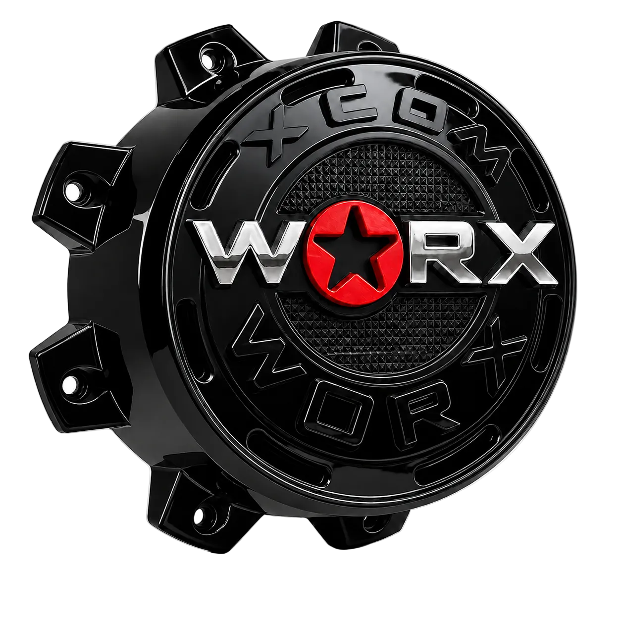 WORX 30171765F-2 gloss black wheel center cap front view