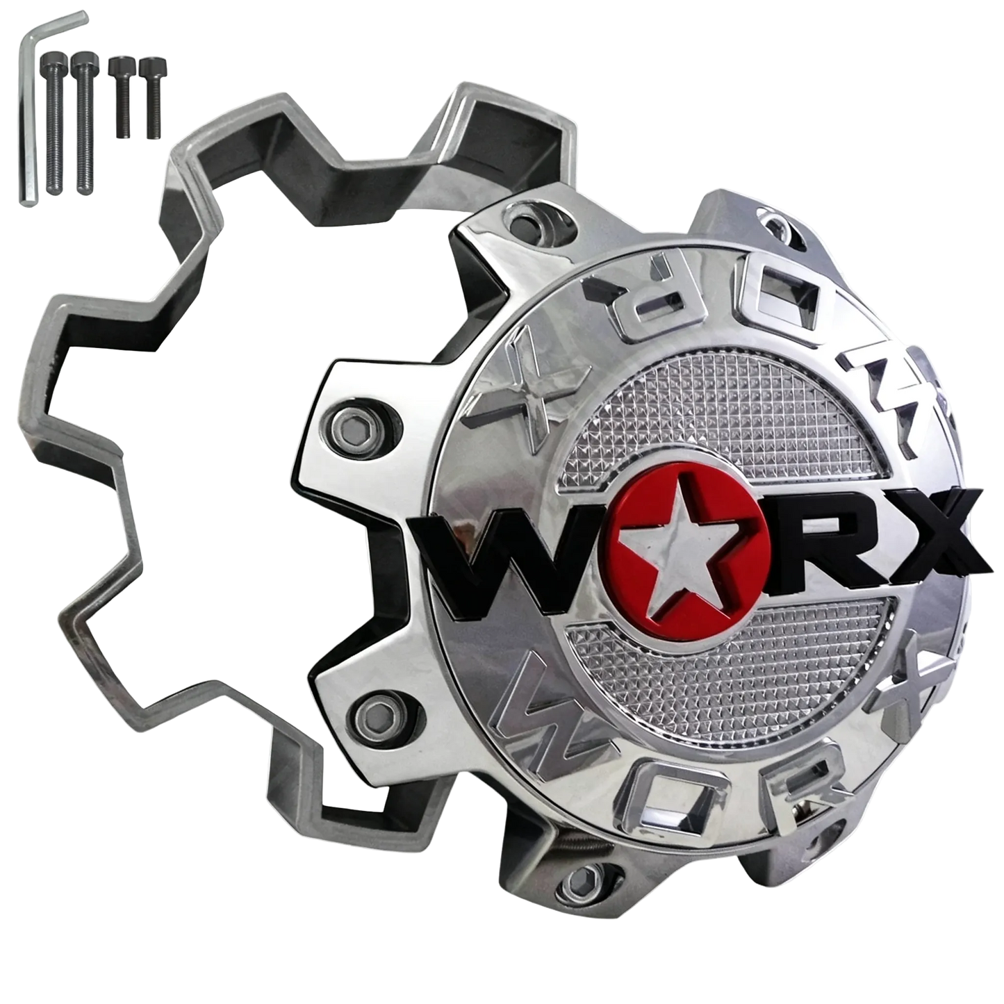 WORX WRX-8808LSB chrome wheel center cap front view