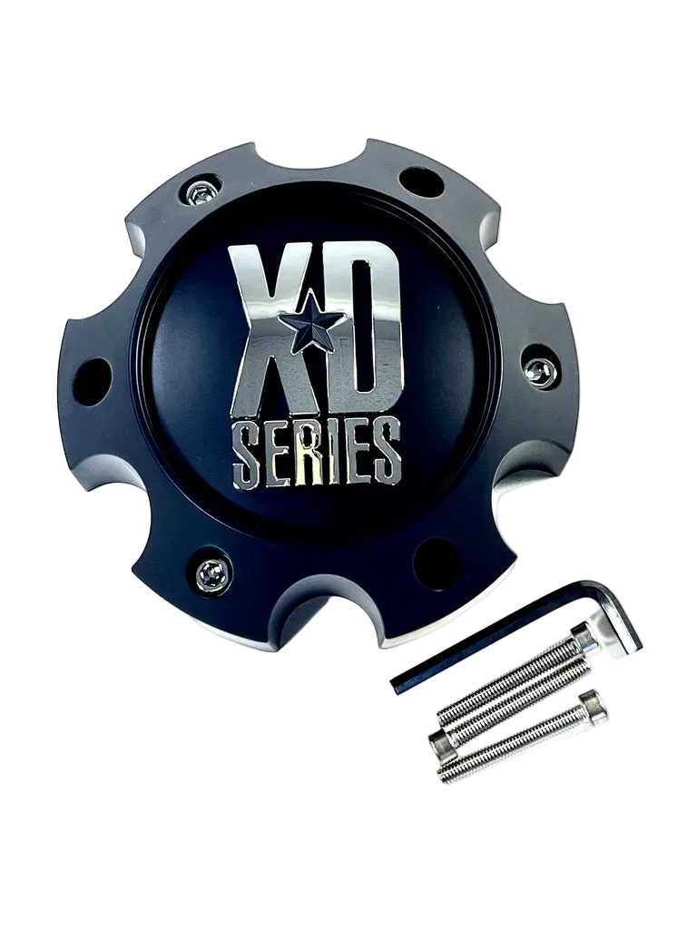 XD 1079L145 flat black center cap with chrome emblem