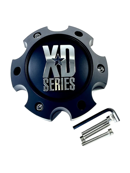 XD 1079L145 flat black center cap with chrome emblem