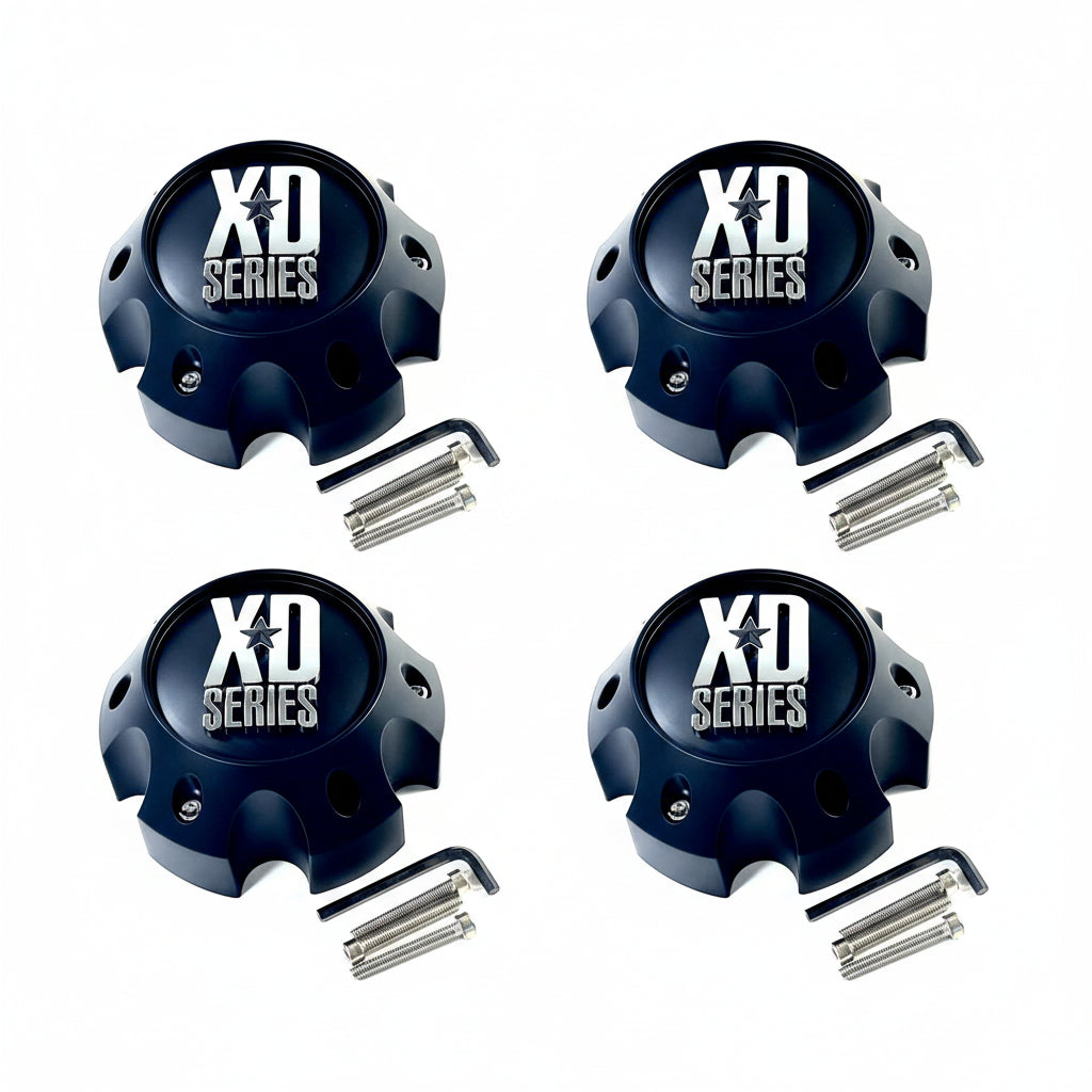 Set of four XD 1079L145 flat black wheel center caps
